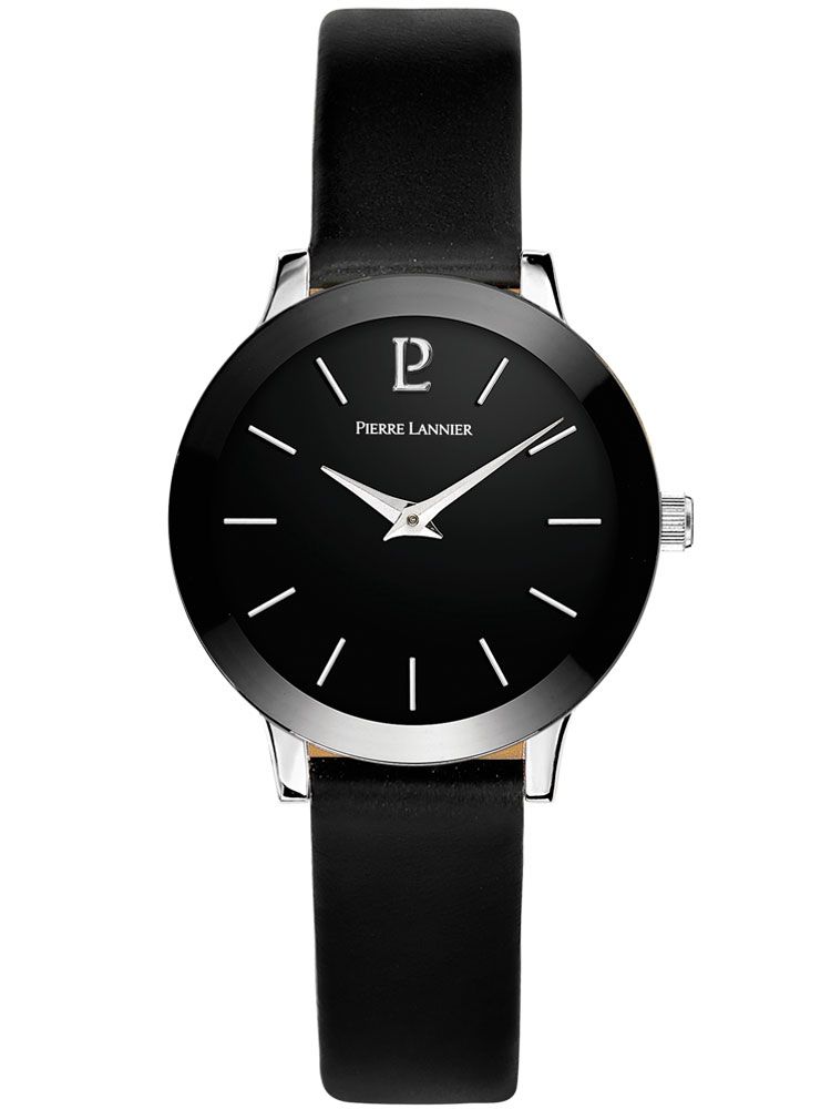 Montre femme Pierre Lannier acier et cuir noir