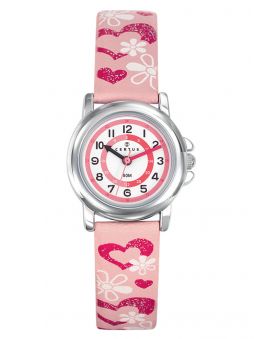 Montre enfant Certus rose coeurs et fleurs
