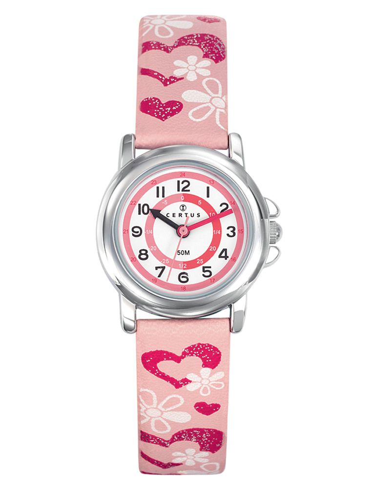 Montre enfant Certus rose coeurs et fleurs