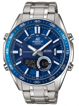 Montre homme Edifice bleue tout acier double affichage