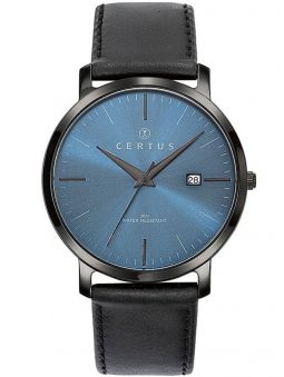 Montre homme Certus bracelet cuir noir fond bleu