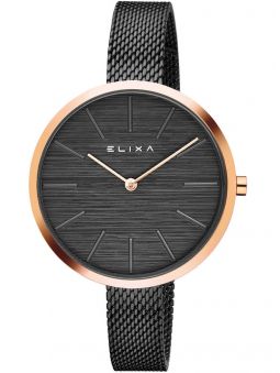 Montre femme Elixa acier PVD noir et bracelet milanais