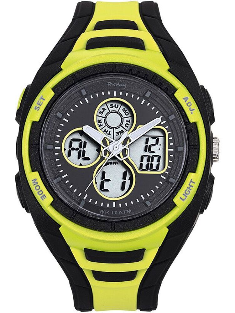 Montre homme Tekday sport noire et jaune anis 655949