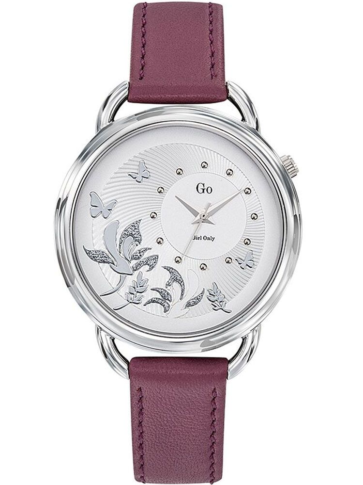 Montre femme Go papillons bracelet cuir bordeaux
