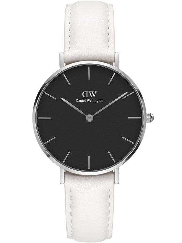 Montre femme quartz DW bracelet cuir blanc cadran noir DW00100284