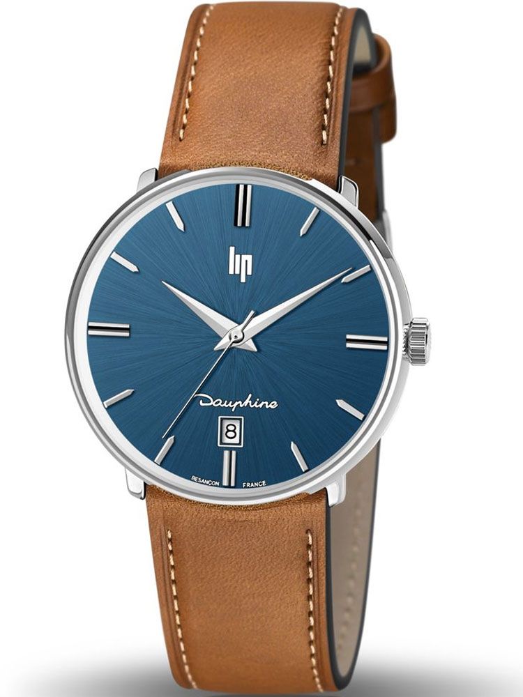 Montre LIP DAUPHINE cuir marron fond bleu 671429