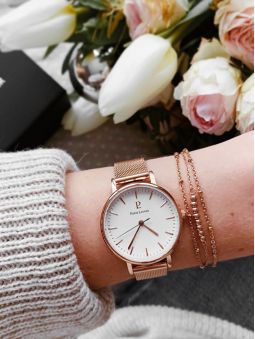 Coffret de montre femme Pierre Lannier acier doré rose et bracelet assorti