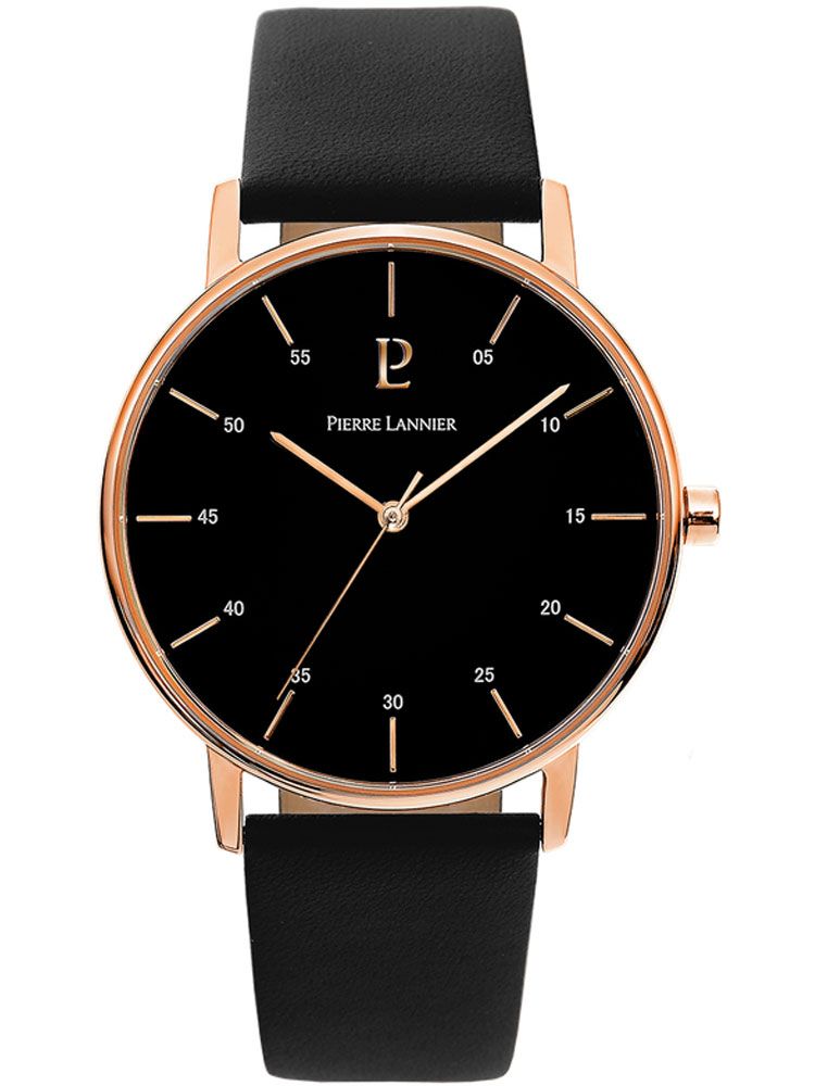 Montre homme Pierre Lannier cuir noir et boitier doré rose