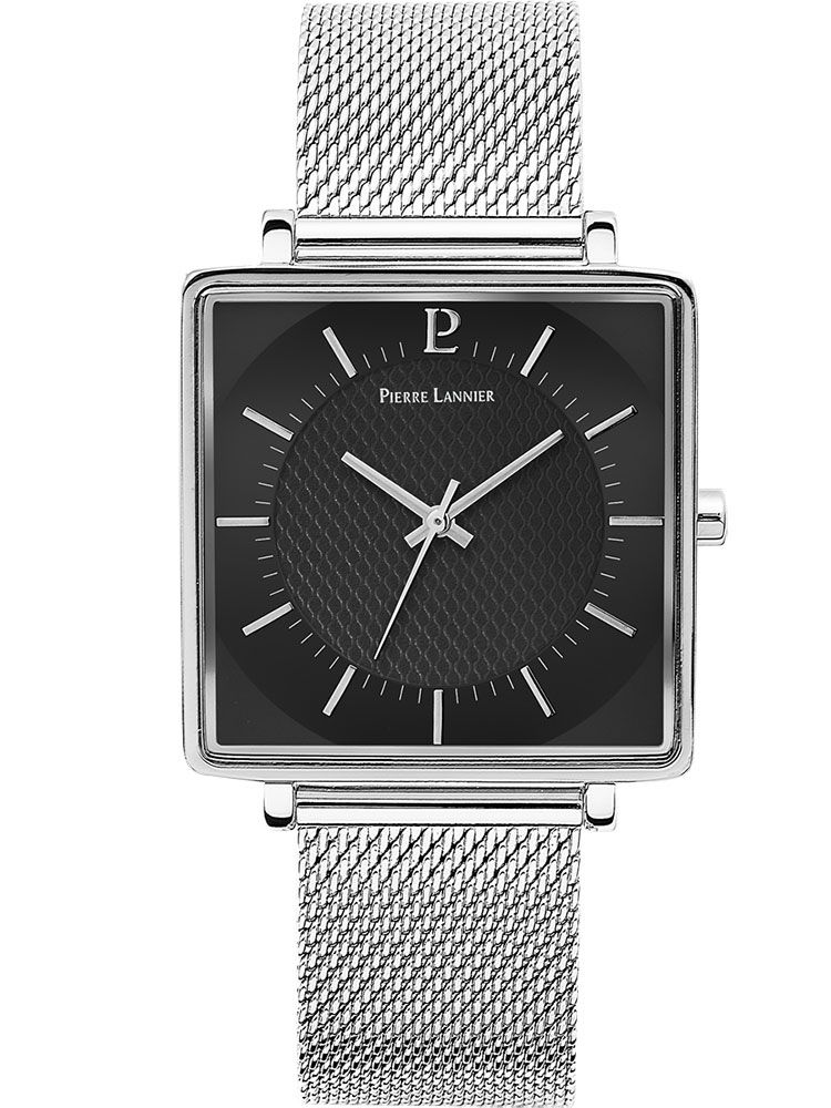 Montre homme Pierre Lannier acier noir boitier carré bracelet milanais Montre homme Pierre Lannier acier noir boitier carré bracelet milanais