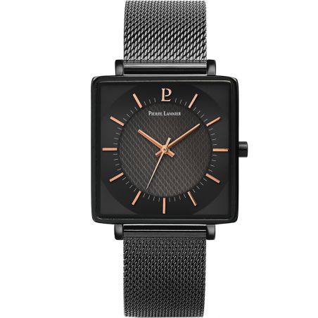 Montre homme Pierre Lannier acier noir boitier carré bracelet milanais Montre homme Pierre Lannier acier noir boitier carré bracelet milanais