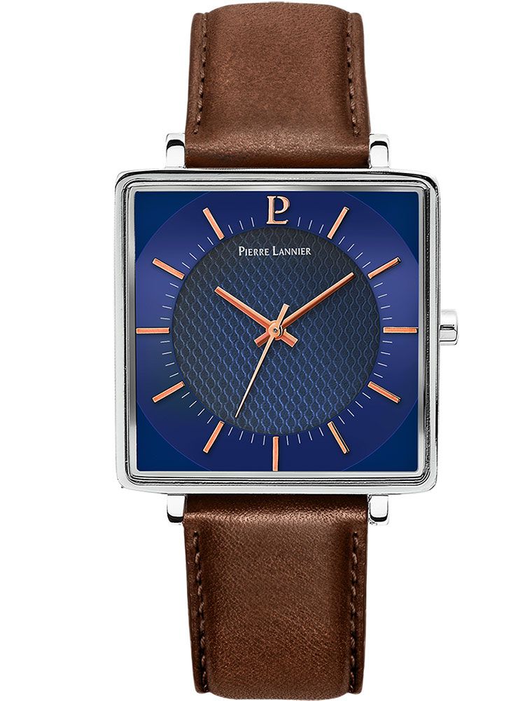Montre homme Pierre Lannier acier boitier carré bracelet cuir brun