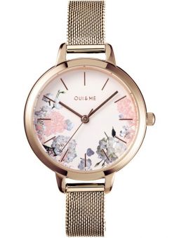 Montre femme Oui & Me petite fleurette bracelet milanais doré rose