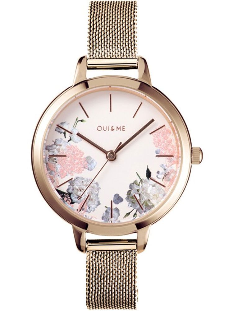 Montre femme Oui & Me petite fleurette bracelet milanais doré rose