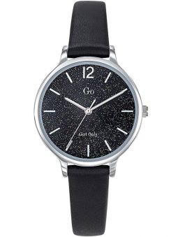 Montre femme Go bracelet cuir noir fond pailleté