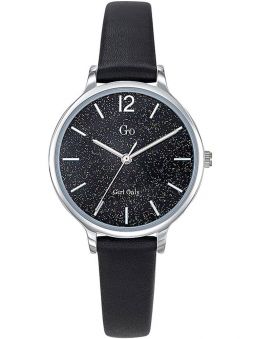 Montre femme Go bracelet cuir noir fond pailleté