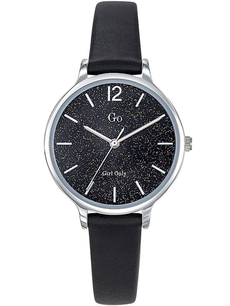 Montre femme Go bracelet cuir noir fond pailleté