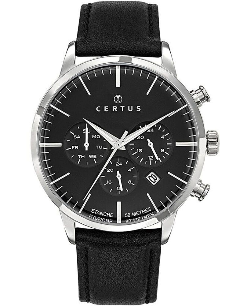 Montre homme Certus cuir noir chronographe