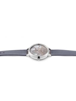 Montre femme Oui & Me grande fleurette motifs cannages cuir gris