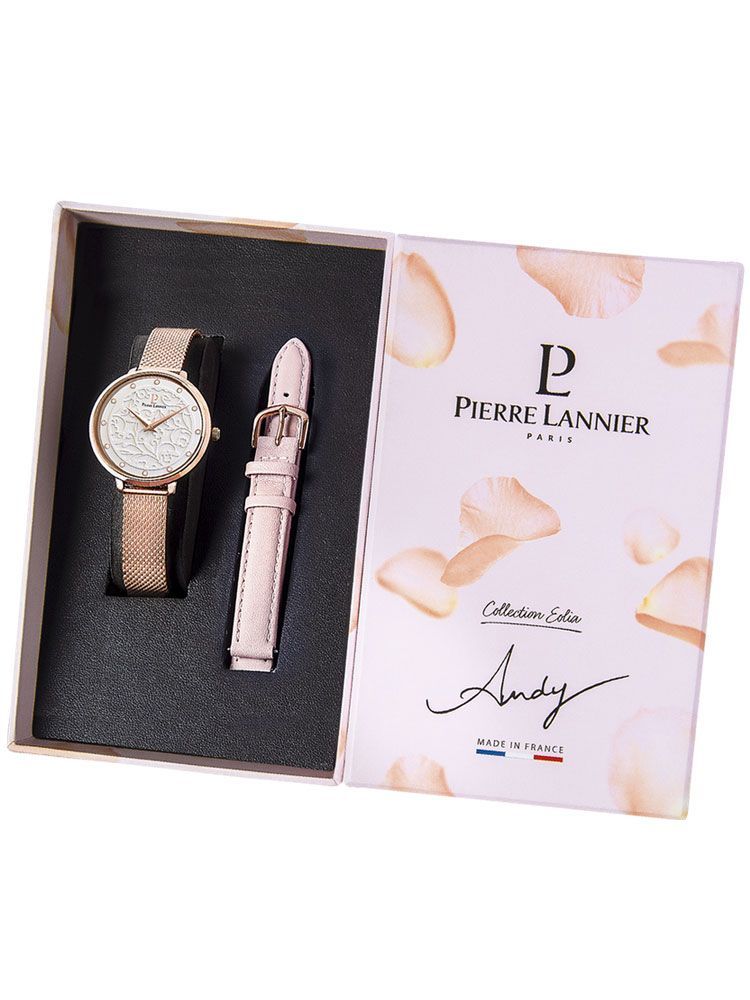 Coffret de montre femme Pierre Lannier 2 bracelets avec cadran motif fleuri