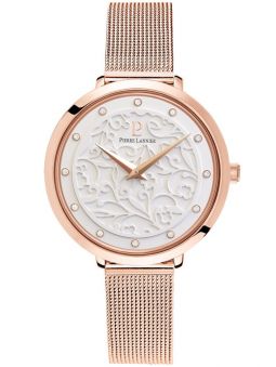 Montre femme Pierre Lannier bracelet milanais rose cadran motif fleuri
