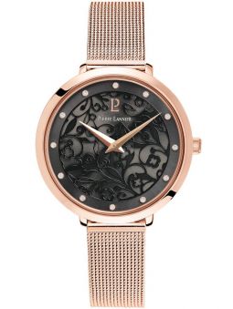 Montre femme Pierre Lannier bracelet milanais rose cadran motif fleuri noir 039L938