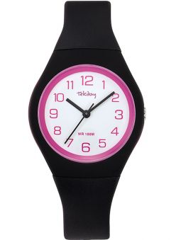 Montre femme Tekday noire et rose 654143