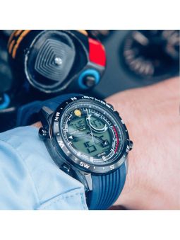 Montre homme Patrouille de France Athos 1 Leader double affichage silicone bleu
