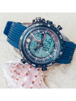 Montre homme Patrouille de France Athos 1 Leader double affichage silicone bleu
