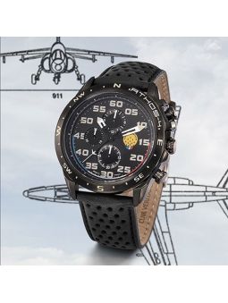 Montre homme Patrouille de France Athos 4 Charognard Chronographe bracelet cuir noir