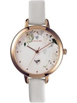 Montre femme Oui & Me petite fleurette cuir blanc et coeur en cristal