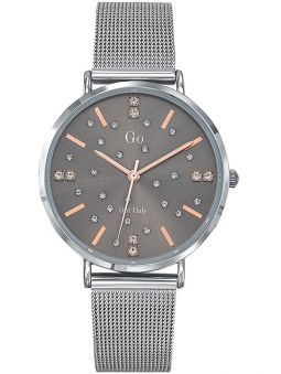 Montre femme Go bracelet milanais pierres blanches fond gris