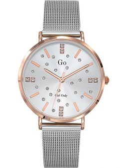 Montre femme Go bracelet milanais pierres blanches fond blanc