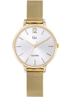 Montre femme Go bracelet milanais doré jaune fond blanc