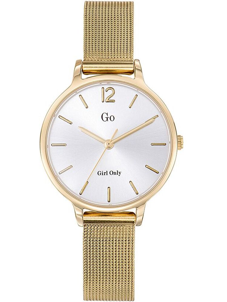 Montre femme Go bracelet milanais doré jaune fond blanc