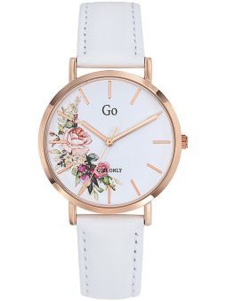 Montre femme Go blanche dorée rose cadran fleuri