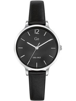Montre femme Go ronde bracelet cuir noir