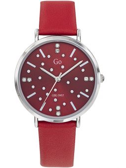 Montre femme Go cuir rouge pierres blanches