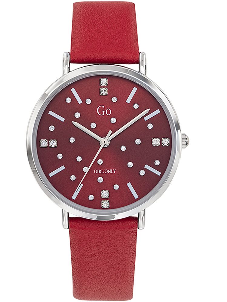 Montre femme Go cuir rouge pierres blanches