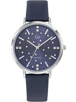 Montre femme Go cuir bleu pierres blanches