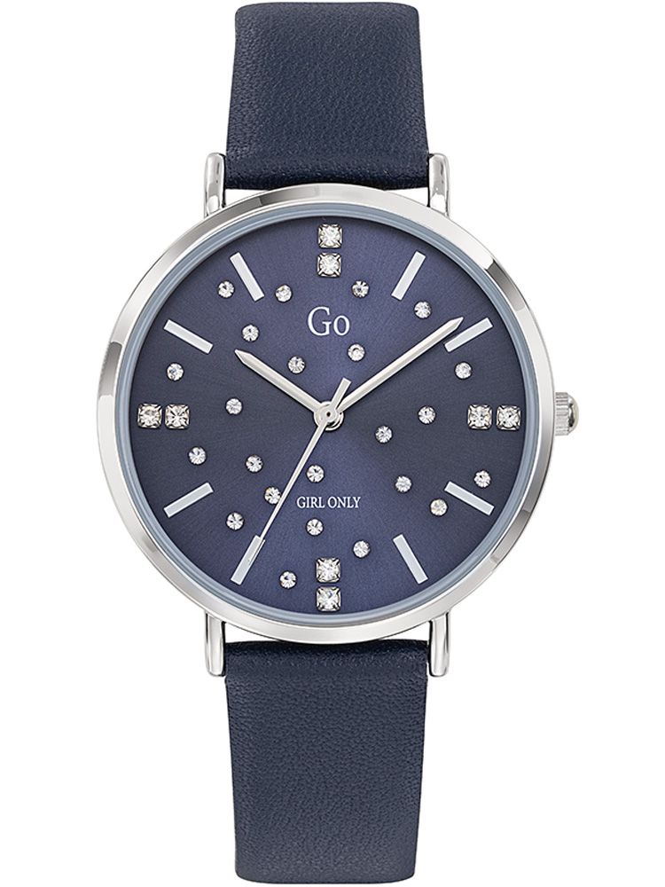Montre femme Go cuir bleu pierres blanches