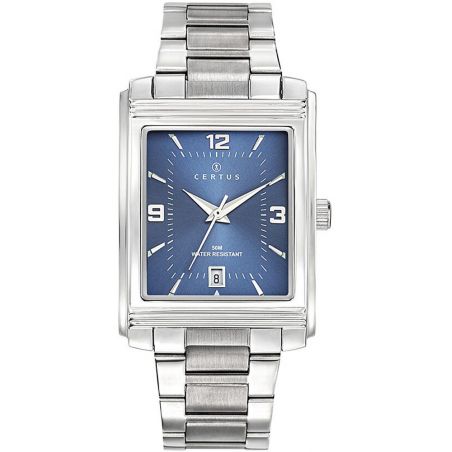 Montre homme Certus acier et fond bleu rectangulaire