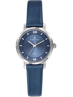 Montre Certus femme bracelet cuir bleu fond bleu