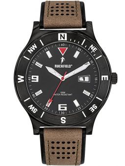 Montre homme Ruckfield acier cuir marron et fond noir