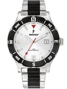 Montre homme Ruckfield bracelet acier gris et noir fond blanc