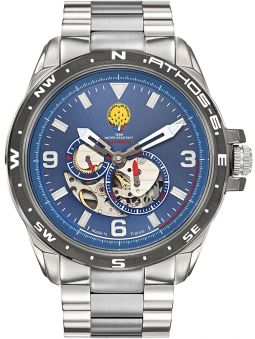 Montre homme Patrouille de France automatique Athos 6 bracelet acier fond bleu 668101