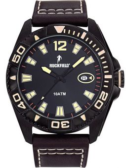 Montre homme Ruckfield acier cuir marron et fond noir 685074_1