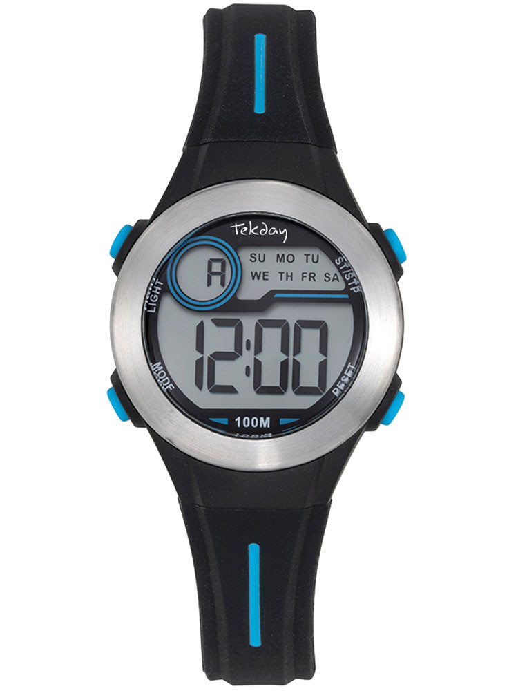 Montre digitale sport Tekday noire bleue avec chronomètre 654693