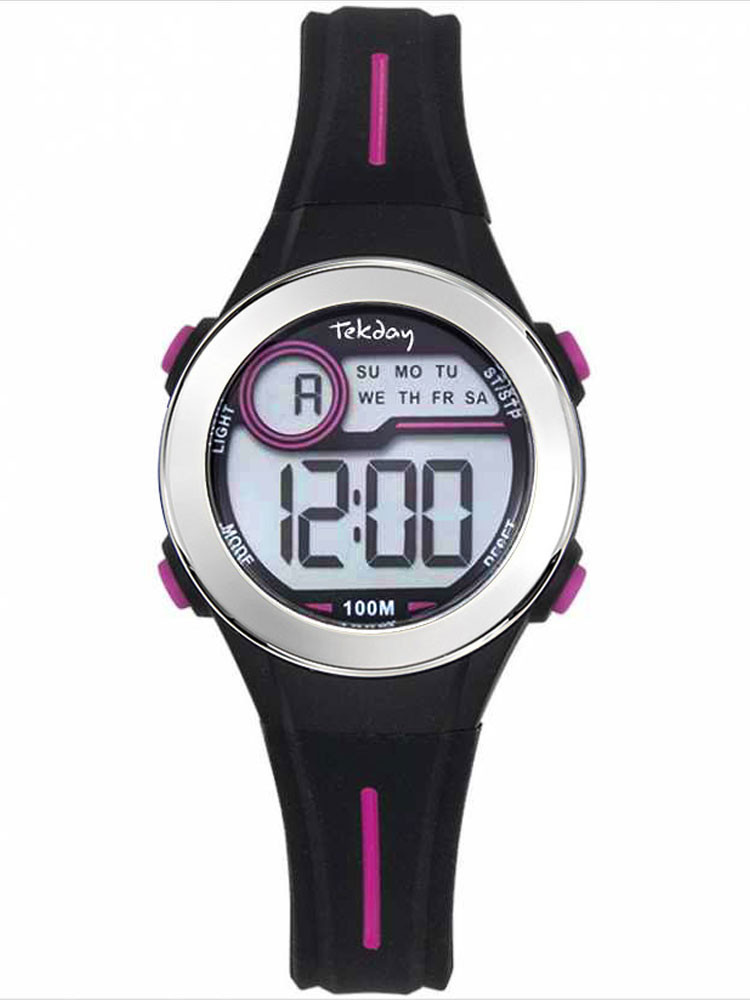 Montre digitale sport Tekday noire rose avec chronomètre 654694