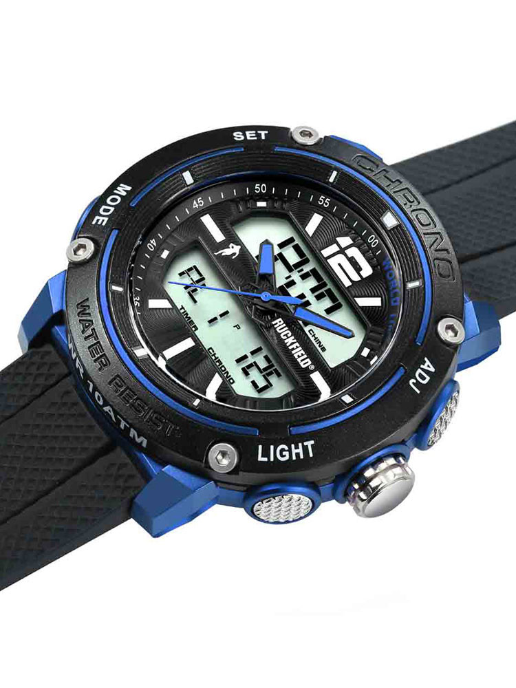 Montre Garçon Double Affichage avec Bracelet en Silicone Bleu