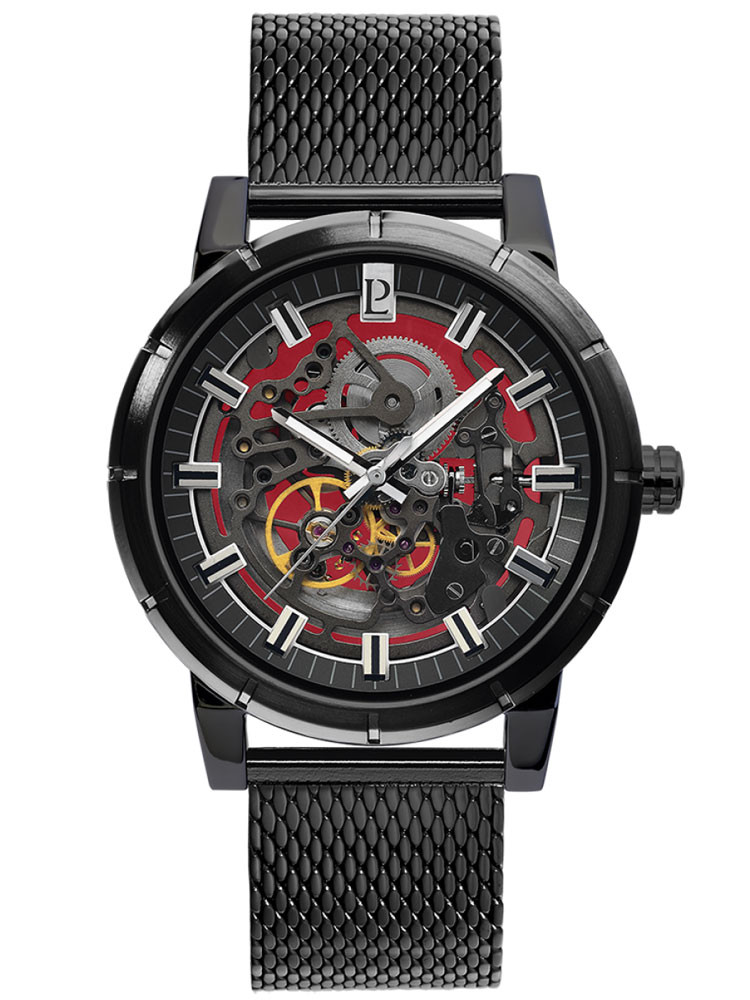 Montre noire squelette cadran rouge acier Pierre Lannier Homme 321C438